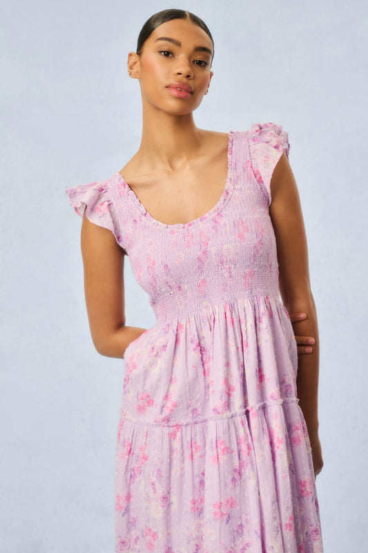 Chessie Fragrance Print Cotton Maxi Dress